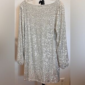 Z Supply Silver Sequin Party Sheath Dress Bishop Sleeves Women’s Size Small NWT